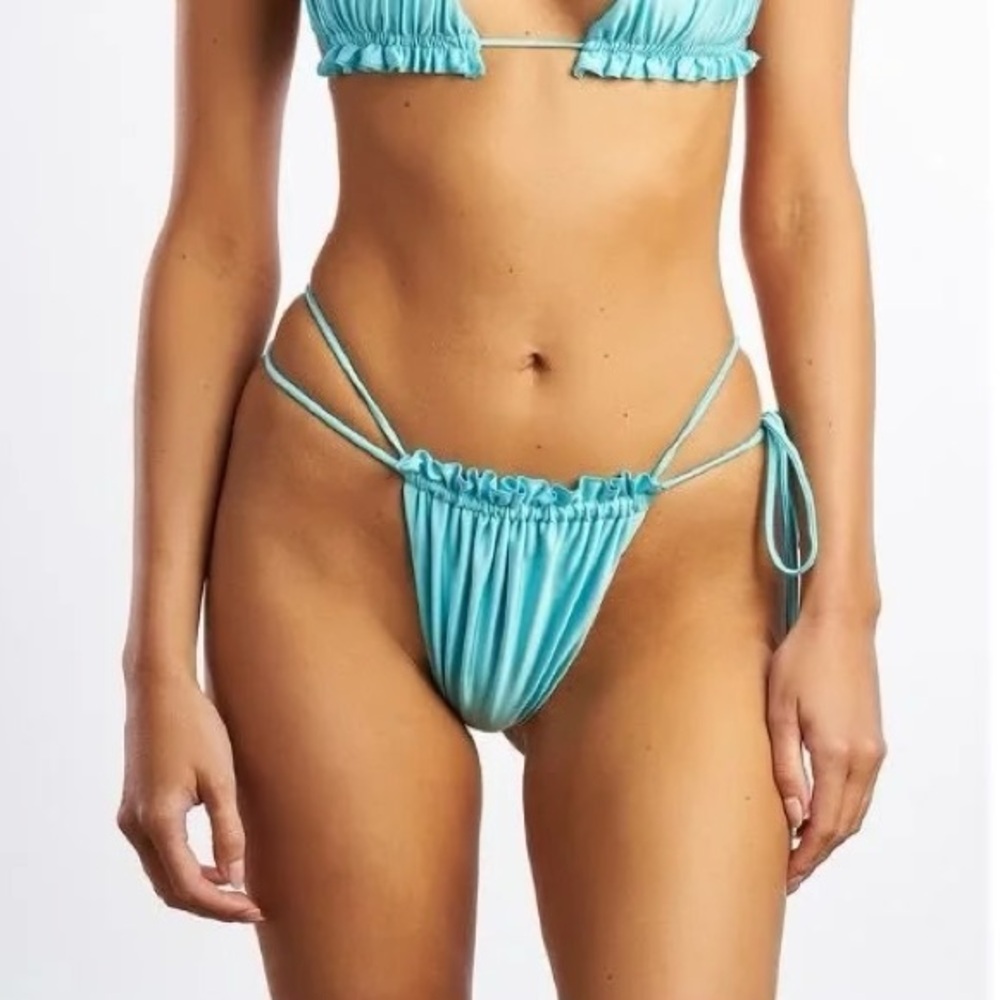 Turquoise Ruched Brazilian Bikini Bottoms